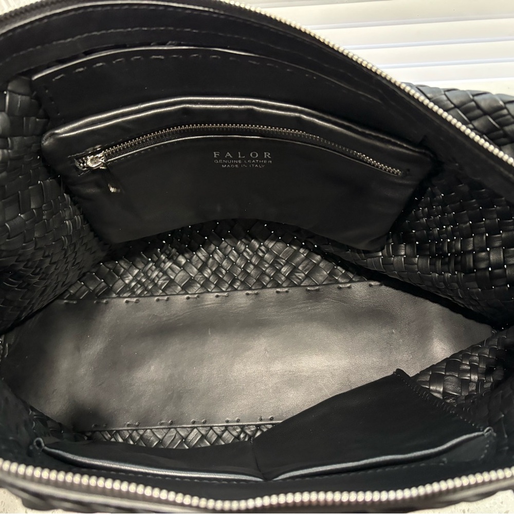 XL Botegga style Woven Leather Hobo Falor Bag - Black/ silver NWOT - Picture 9 of 14